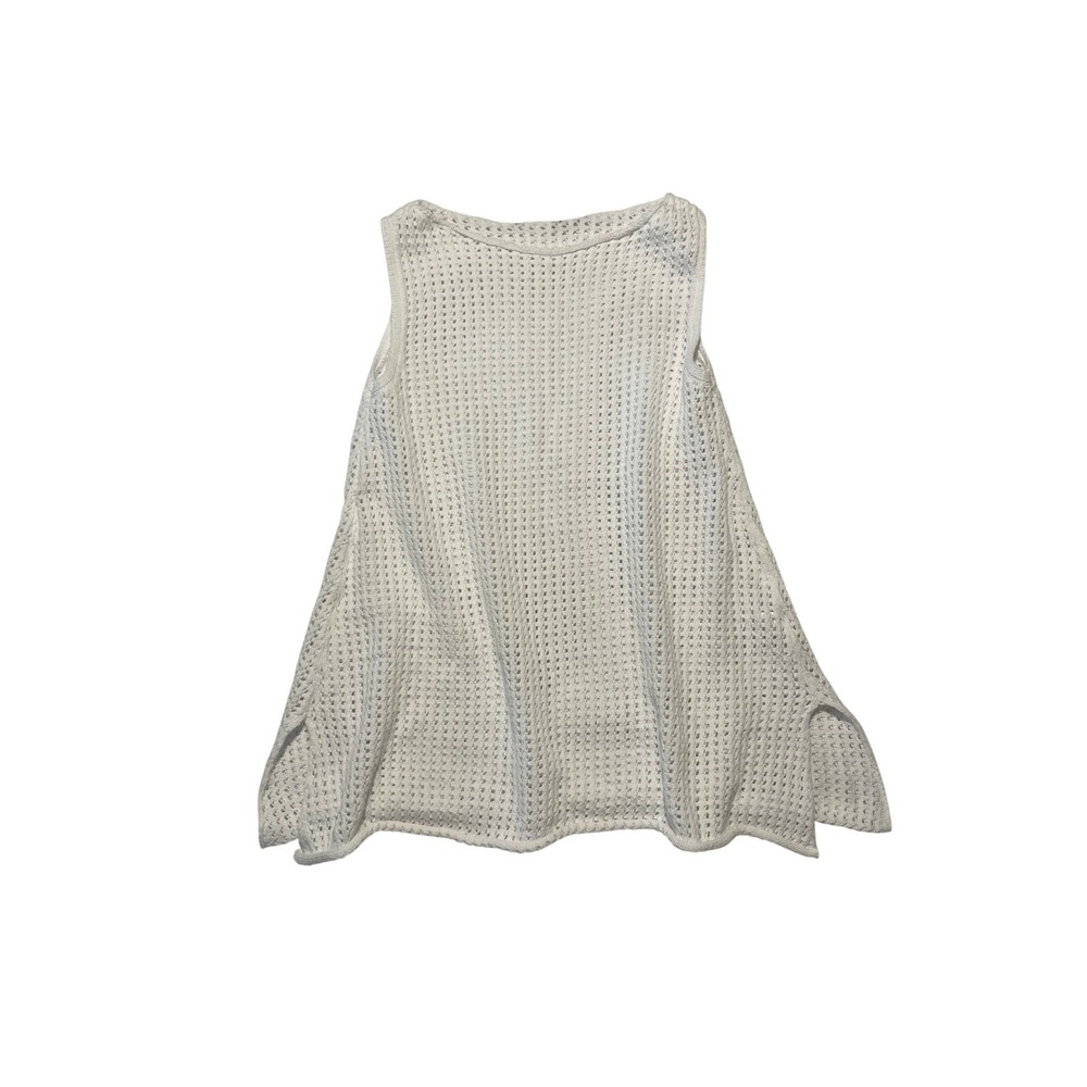 Vintage White Cotton Open Knit Crochet Tank Top Sleeveless Mesh A-Line size M